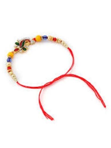 Multi Color 13 Inches Long Multicolor Silver Ek Onkar Wrap Around Moli Religious Rakhi Bracelet