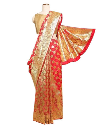 Printed All Season Party Wear Red Banarasi Style Silk Saree