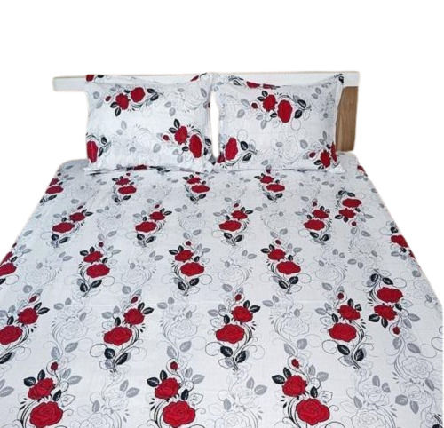 Red And White Beautiful Cotton Double Bed Sheet With Two Pillow Covers