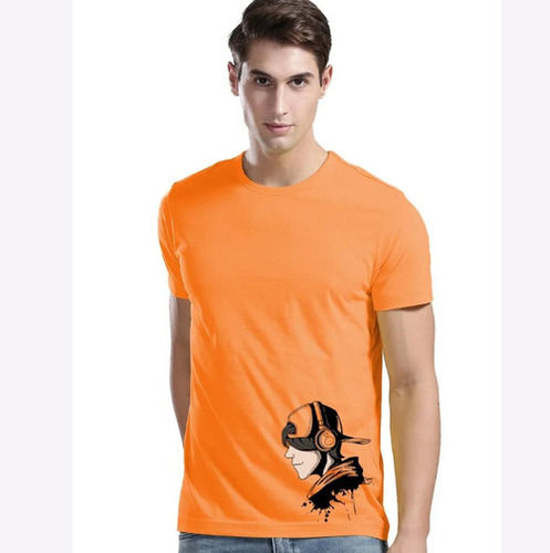 Orange Half Sleeve Round Neck Casual Wear Printed Pattern Cotton T Shirts