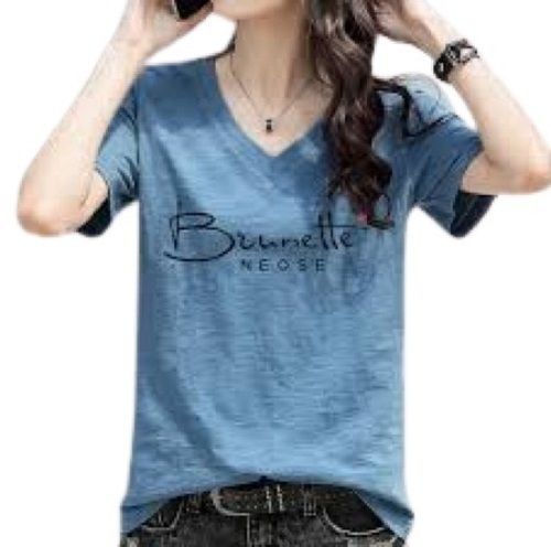 Girls Printed V Neck Short Sleeve Cotton T Shirt