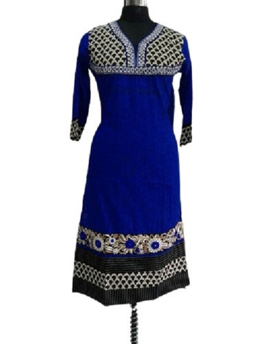 Color Blue Designer Embroidered Cotton Party Wear Kurti  Decoration Material: Laces