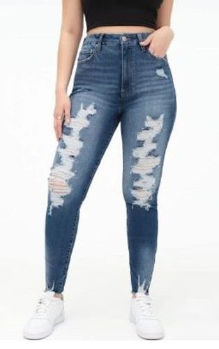 Blue Ladies 36 Inches Long Quick Dry Skinny Fit Casual Wear Rough Denim Jeans 