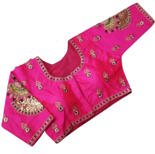 काला आरामदायक और धोने योग्य शॉर्ट स्लीव एम्ब्रॉयडरी किया हुआ कॉटन लेडीज़ ब्लाउज़