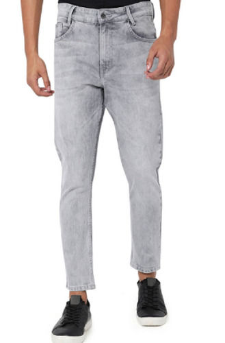 Regular Fit Plain Dyed Denim Grey Jeans For Men's