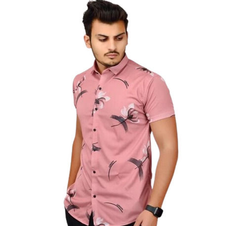 Mens Regular Fit Half Sleeves And Straight Collar Cotton Printed Shirt