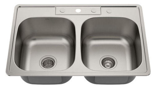 Stainless Steel Chrome Finish and Rectangular Double Bowl Kitchen Sink