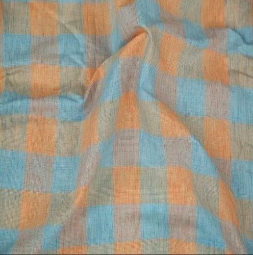 Blue And Peach 10 Meter Long 44 Inch Width 120 Gsm Check Print Pure Cotton Shirting Fabric