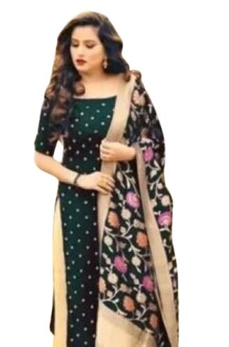 Multicolor Comfortable To Wear Enthralling Design Fashion Cotton Printed Green Ladies Suits 