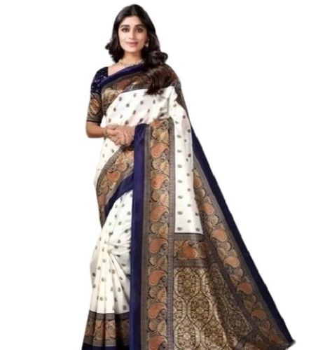 Amardeep Udyog Daily Wear White Saree With Blue Border at Rs 300 in Mumbai