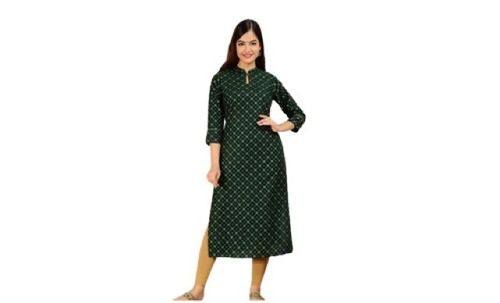 Green Color Stylish And Designer Full Sleeves Cotton Kurti For Women Collar Style: Classic