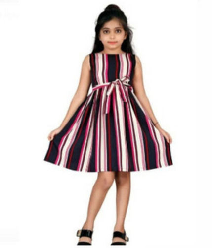 Black Round Neck Sleeveless Party Wear Multicolor Knee Length Girl Cotton Frock