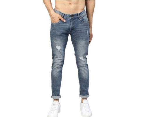 Slim Fit Washable And Comfortable Skinny Style Button Closure Blue Denim Jeans