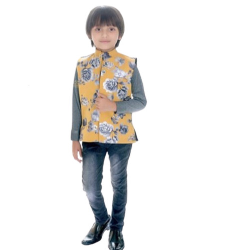 Boys Party Wear Comfortable And Washable Modern Style Printed Organza Baba Suit