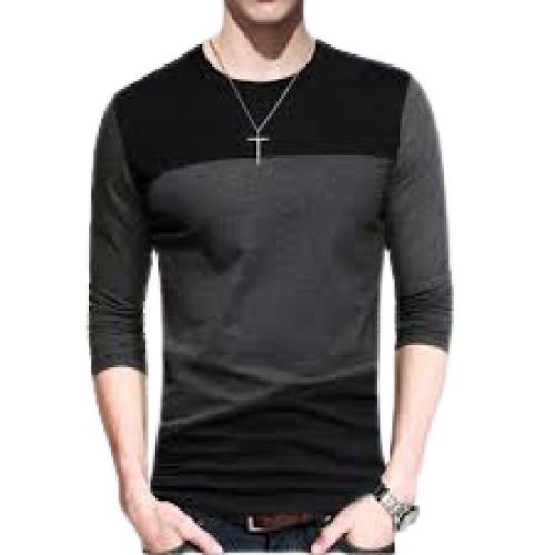 Mens Plain Black Round Neck Long Sleeve Casual Wear Cotton T Shirt