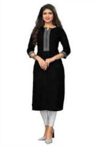 Yellow Short Sleeve Black And White Washable And Comfortable Ladies Cotton Kurti