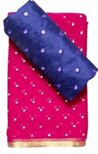 8 Meter Blue And Pink Beautiful Cotton Stylish Modern Occasional Wear Ladies Saree 