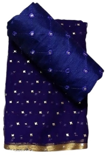8 Meter Blue Beautiful Washable Mirror Work Great Quality Cotton Stylish Modern Occasional Wear Ladies Saree