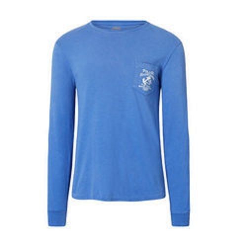  पुरुषों के लिए स्किन फ्रेंडली प्लेन ब्लू राउंड नेक लॉन्ग स्लीव कैज़ुअल टी शर्ट 