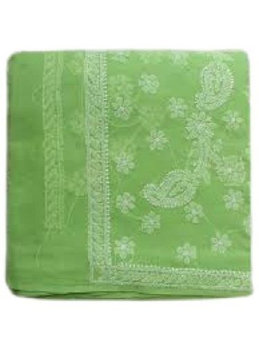 Green With White Embroidered Casual Wear Cotton Saree