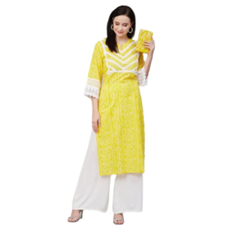 फ्रंट क्लोज़र महिलाओं के लिए आरामदायक और धोने योग्य 3/4 स्लीव कैज़ुअल वियर कॉटन कुर्ती