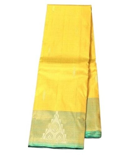 Yellow Ladies Plain Party Wear Silk Saree For Parties