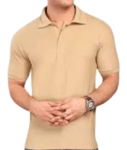 Light Brown Casual Wear Breathable Half Sleeve Polo Neck Cotton T Shirts For Men