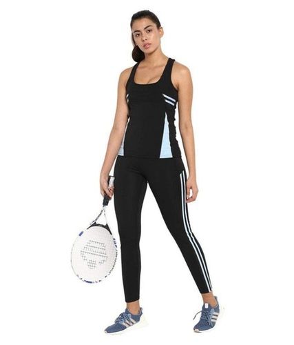 Women Breathable Skin Friendly Sleeveless Black And White Sports T Shirt