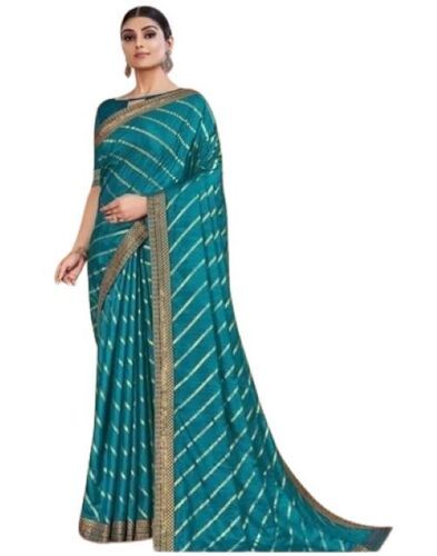 6.3 Meter Printed Designer Dyed Blue Banarasi Pure Silk Saree With Golden Foil 