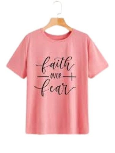 Ladies Printed Pink Round Neck Short Sleeve Cotton T Shirt Gender: Male