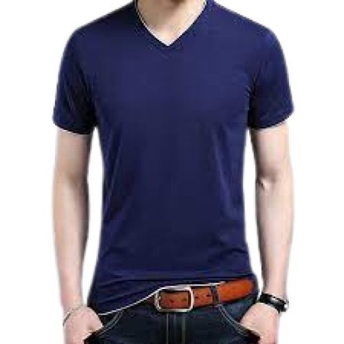 Navy Blue Mens Causal Wear V Neck Half Sleeve Plain Cotton T Shirts