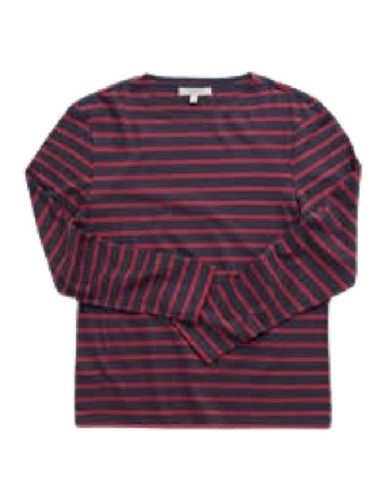 Red With Black Men'S Round Neck Full Sleeve Striped Pattern Pure Cotton T Shirts