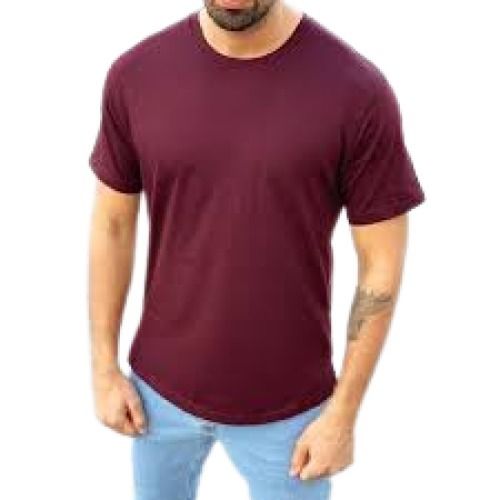 Maroon Round Neck Half Sleeve Plain Causal Wear Cotton T Shirts For Men 