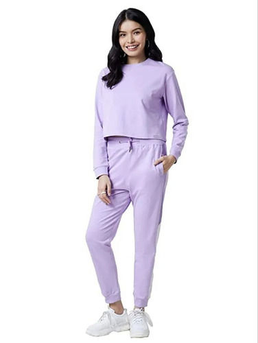 Lavender Full Sleeves Plain Pattern Lightweight Comfortable Casual Wear Co-Ord Set