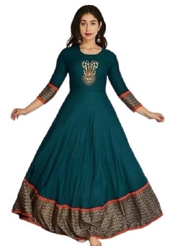 Full Sleeve Round Neck Comfortable And Washable Women Embroidery Anarkali Gown