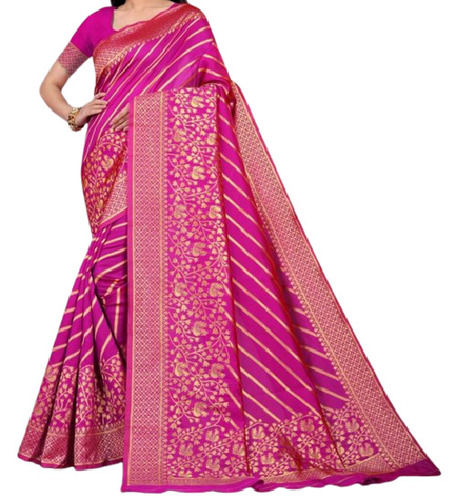 5.5 Meter Long Party Wear Floral Printed Designer Ladies Silk Saree With Blouse 