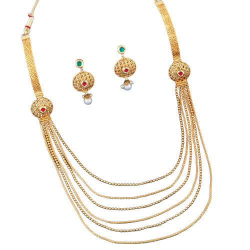 Beautiful Imitation Gold Plated Necklace Set - Durable, 1.2mm Thickness, Yellow Color | Crystal Stones, Prong Setting, Ideal for Party, Anniversary, Wedding