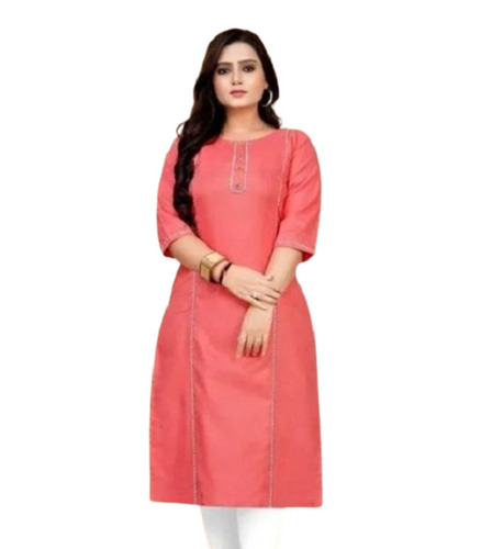 कैज़ुअल वियर आरामदायक वॉशेबल और स्टाइलिश लेडीज़ डिज़ाइनर पिंक (गुलाबी) कॉटन कुर्ता