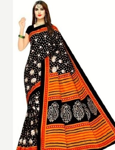 Black And Orange Cotton Silk Saree