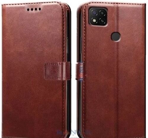 Plain Rectangular Leather Body Mobile Flip Cover For Motorola G9 - Leather Material, Brown Color | Handcrafted Design, Soft Interior Lining, Screen Guard Included