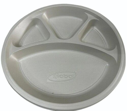 12 Inch Round Eco Friendly Plain White 3 Compartments Disposable Plastic Plates