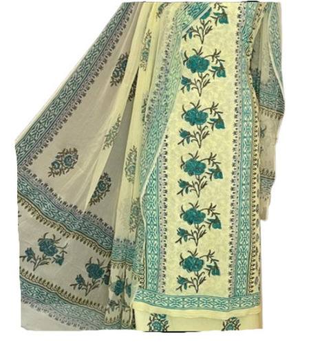 महिलाओं के लिए हवा पार होने योग्य और धोने योग्य प्रिंटेड अनस्टिच्ड कॉटन सूट