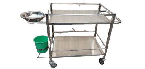 30.5 X 17.5 X 27.5 Inches Rectangular Shelves With Bowl And Bucket Stainless Steel Dressing Trolley  Design: Frame