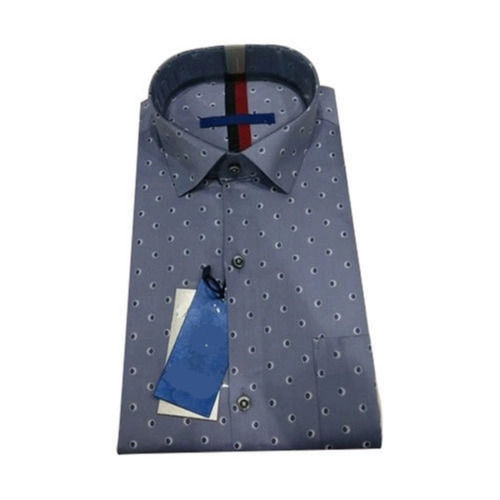 Full Sleeves Woven Pattern Classic Collar Button Closure Dot Print Cotton Shirts For Mens