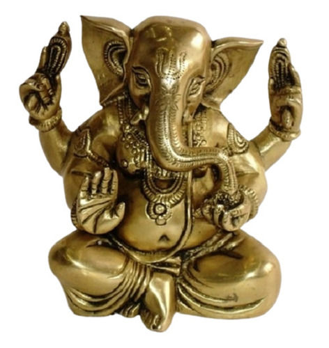 Polished Lord Ganesha Casted Brass Statue, 10cm X 16cm X 8cm