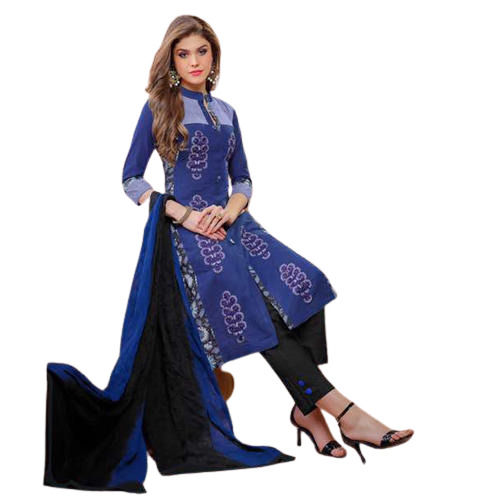 Blue Full Sleeves Washable Printed Moisture Absorbent Cotton Salwar Suit