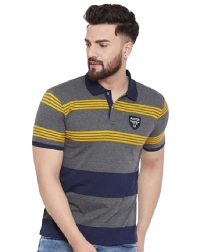 Mens Striped Shorts Sleeves Casual Wear Cotton T-Shirt For Casual Wear Body Material: Steel