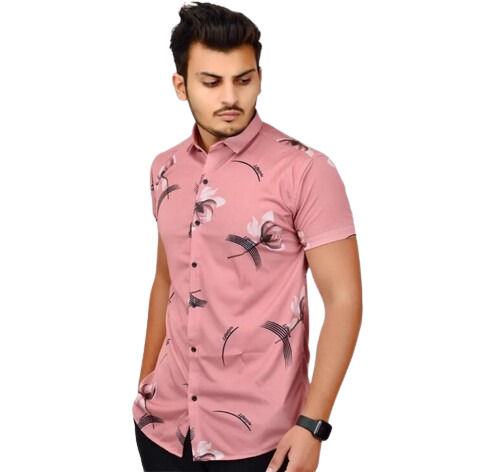 Lightweight And Slim Fit Half Sleeves Floral Printed Casual Wear Cotton Shirt Collar Style: Straight