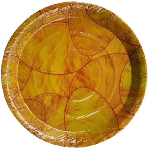 Yellow Eco Friendly And Non Recyclable Disposable Round Paper Plate