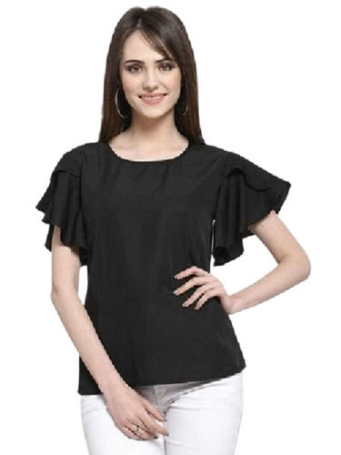 Summer Ladies Round Neck Daily Wear Plain Black Rayon Fancy Top